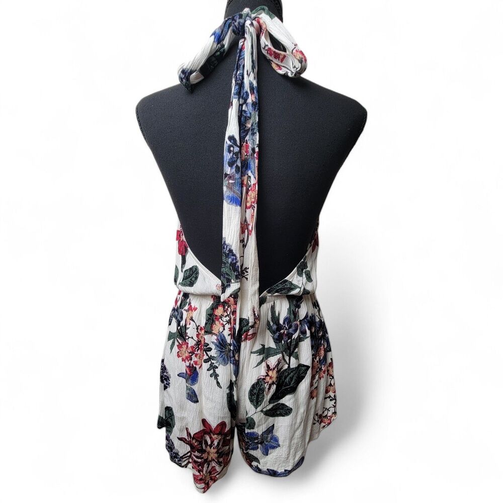 Sage Floral Women's Halter Crepe Romper Size XS Retro Y2K Bohemian VTG Preppy - Picture 2 of 4